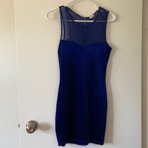 Garage blue velvet high neck zip up dress